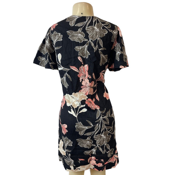 Original Nicole Miller Black Short Sleeve Shirt Dress with Floral Pattern Sz M