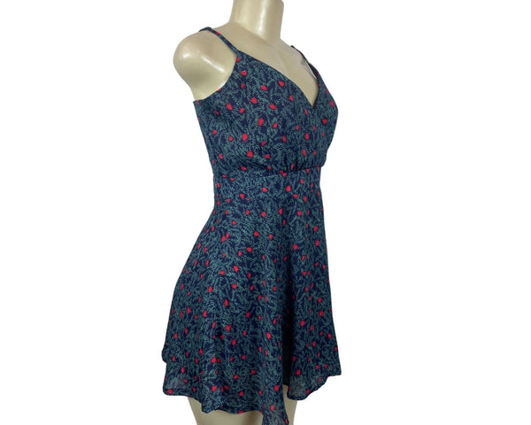 Floral Spaghetti Strap Dress With V-Neck & Fit-And-Flare Design For Women Sz L