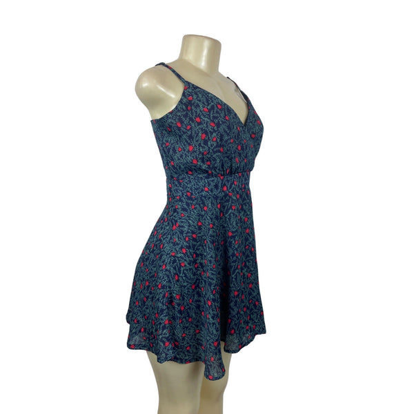 Floral Spaghetti Strap Dress With V-Neck & Fit-And-Flare Design For Women Sz L