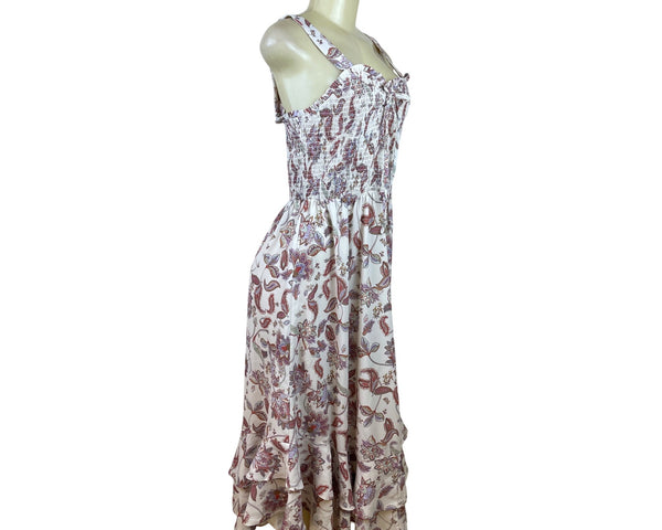 Grace Karin Womens White Floral Smocked Midi Dress With Ruffle Hem Size M