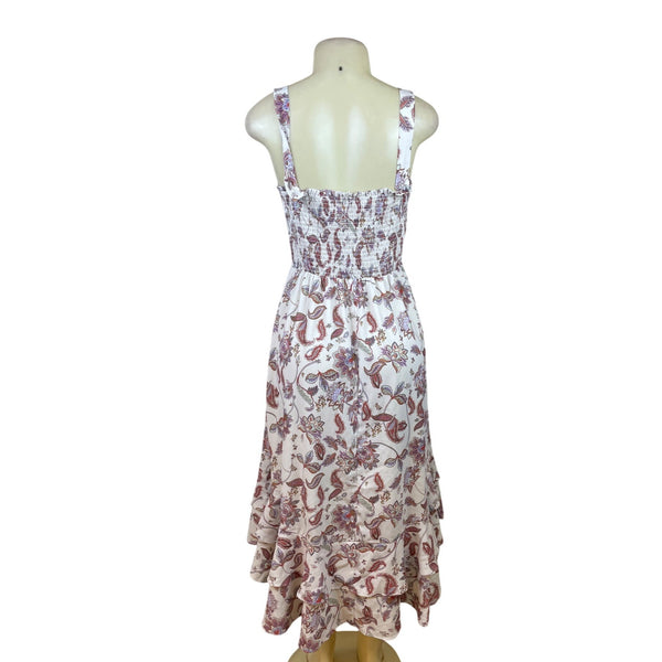 Grace Karin Womens White Floral Smocked Midi Dress With Ruffle Hem Size M
