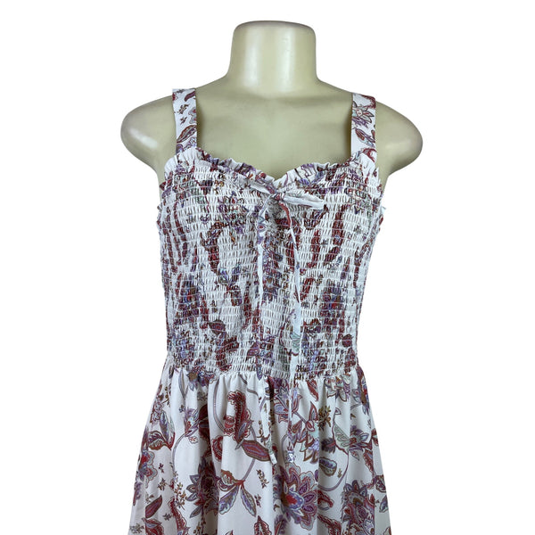Grace Karin Womens White Floral Smocked Midi Dress With Ruffle Hem Size M