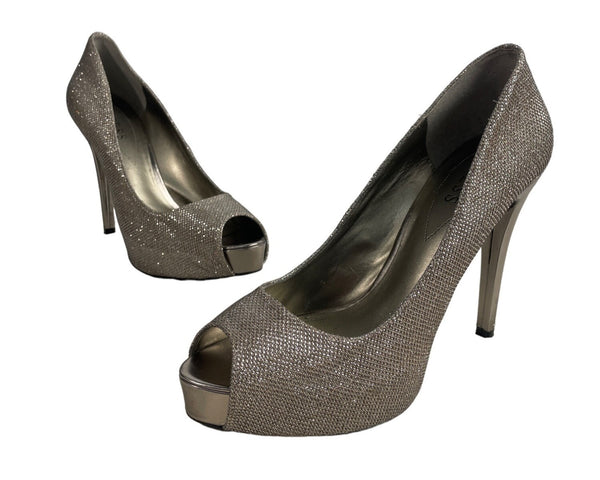 Guess Women's Gold Glitter Multi Fabric Peep Toe Pumps Sz 10M - Original Box