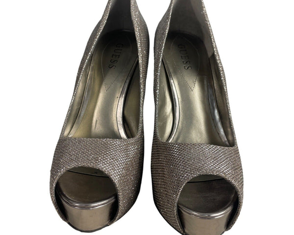 Guess Women's Gold Glitter Multi Fabric Peep Toe Pumps Sz 10M - Original Box