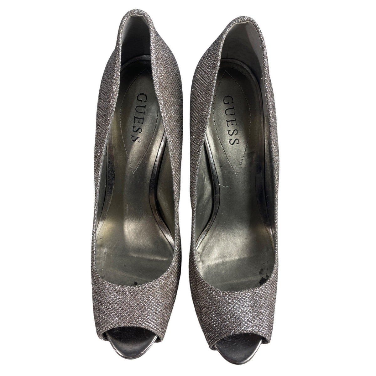 Guess Women's Gold Glitter Multi Fabric Peep Toe Pumps Sz 10M - Original Box