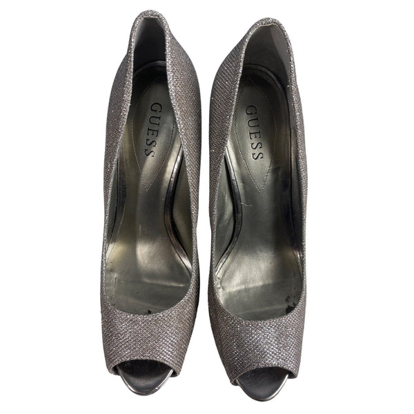 Guess Women's Gold Glitter Multi Fabric Peep Toe Pumps Sz 10M - Original Box