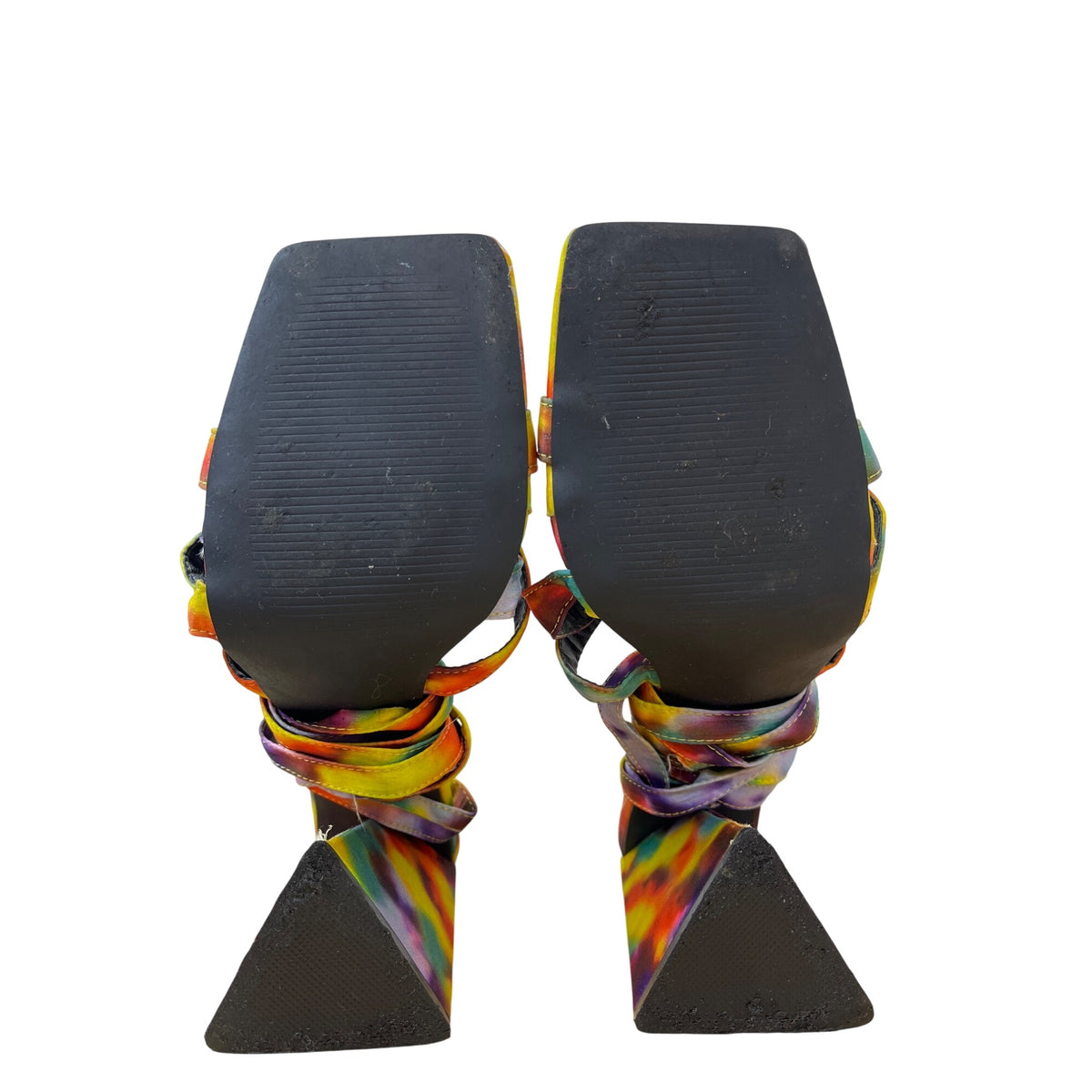 Multicolor Womens Tie-Dye Strappy Square-Toe Heels Size 8 Statement Block Wedge Sandals