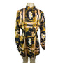 Halfheart Black & Gold Baroque Print Long-Sleeve Shirt Dress Button-Up Size S