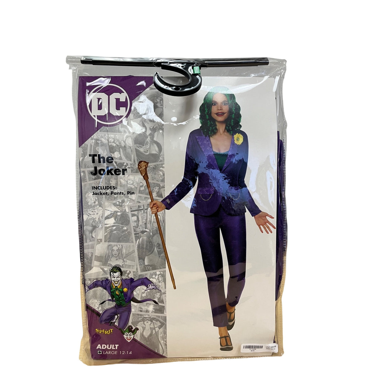 Spirit Halloween Adult Purple The Joker Costume Jacket Pants Pin Size Large 12-14