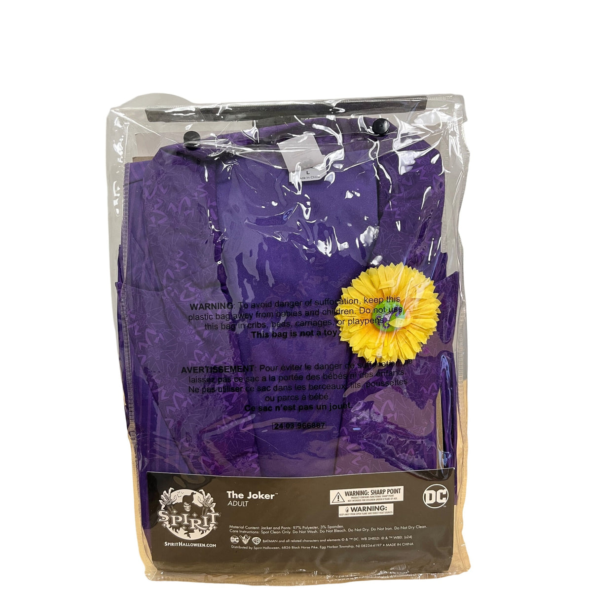 Spirit Halloween Adult Purple The Joker Costume Jacket Pants Pin Size Large 12-14