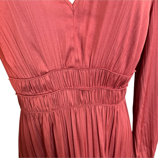 Anthropologie Women's Rust Red Long Sleeve Tiered Maxi Dress Size S