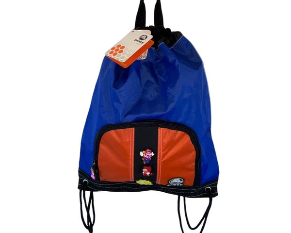 Crocs Blue & Orange With Super Mario Jibbitz Charms Carry Sack  Backpack - New