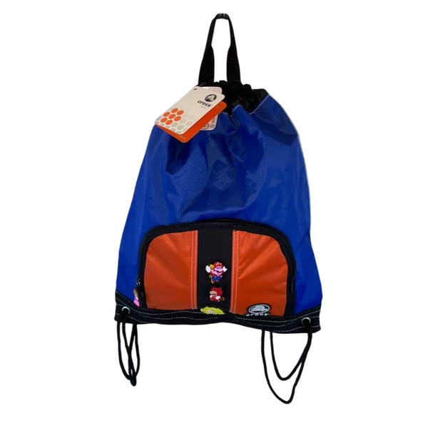 Crocs Blue & Orange With Super Mario Jibbitz Charms Carry Sack  Backpack - New