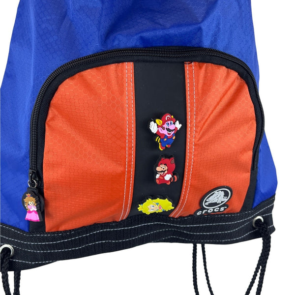 Crocs Blue & Orange With Super Mario Jibbitz Charms Carry Sack  Backpack - New