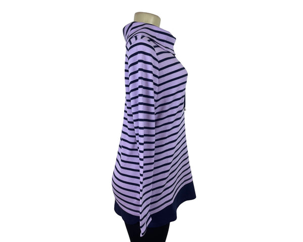 D&Co. Active Women's Lavender & Navy Striped Tunic Pullover Sweater Sz S