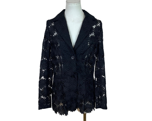 Berek Women's Black Floral Lace & See-Through Long Sleeve Blazer Sz S - New