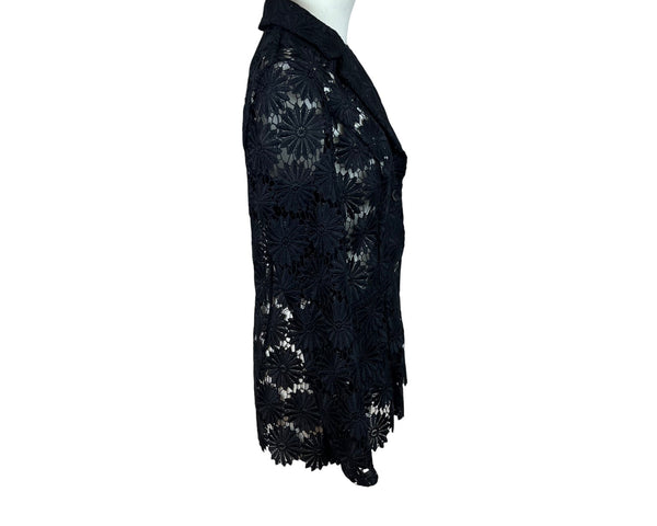 Berek Women's Black Floral Lace & See-Through Long Sleeve Blazer Sz S - New