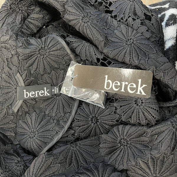 Berek Women's Black Floral Lace & See-Through Long Sleeve Blazer Sz S - New