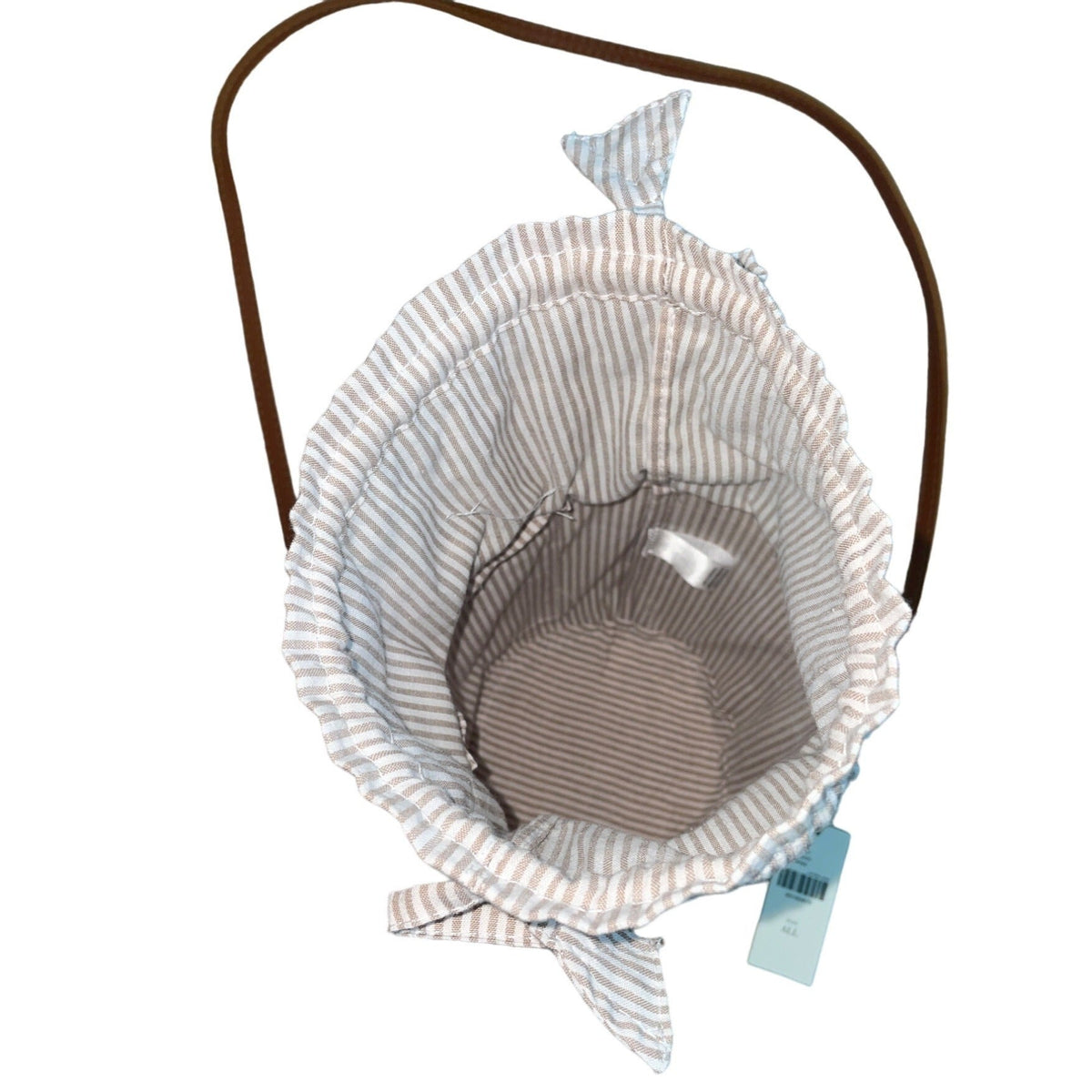 Anthropologie Woven Rattan Crossbody Bag With Striped Cotton Lining & Faux Leather Strap