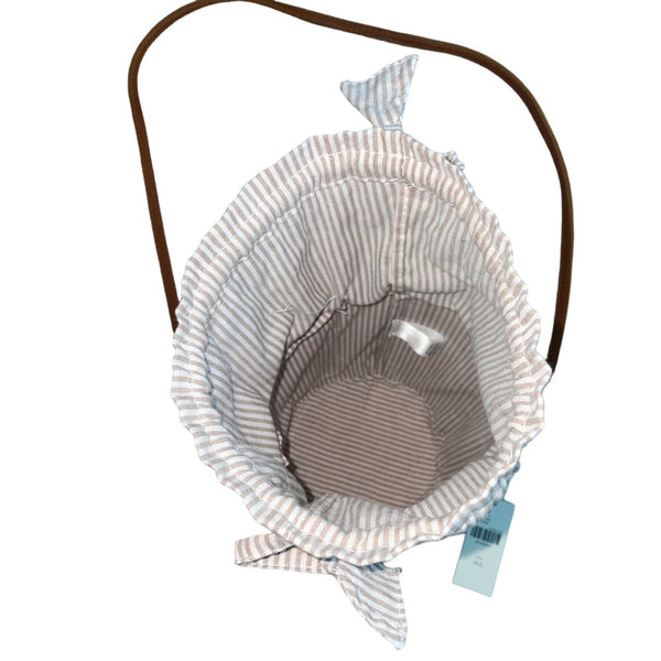 Anthropologie Woven Rattan Crossbody Bag With Striped Cotton Lining & Faux Leather Strap