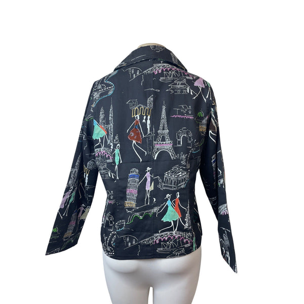 Parsley & Sage Womens Fashion Jacket With Colorful City Print Sz M