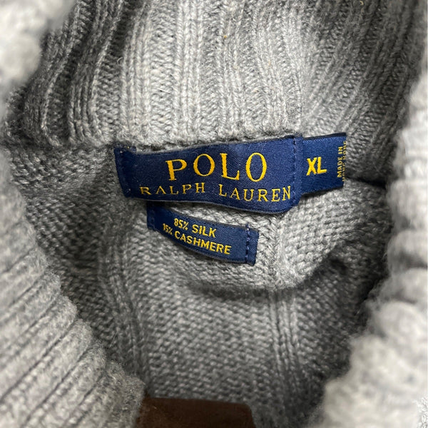 Polo Ralph Lauren Men's XL Cable Knit Gray Silk Cashmere Turtle Neck Sweater