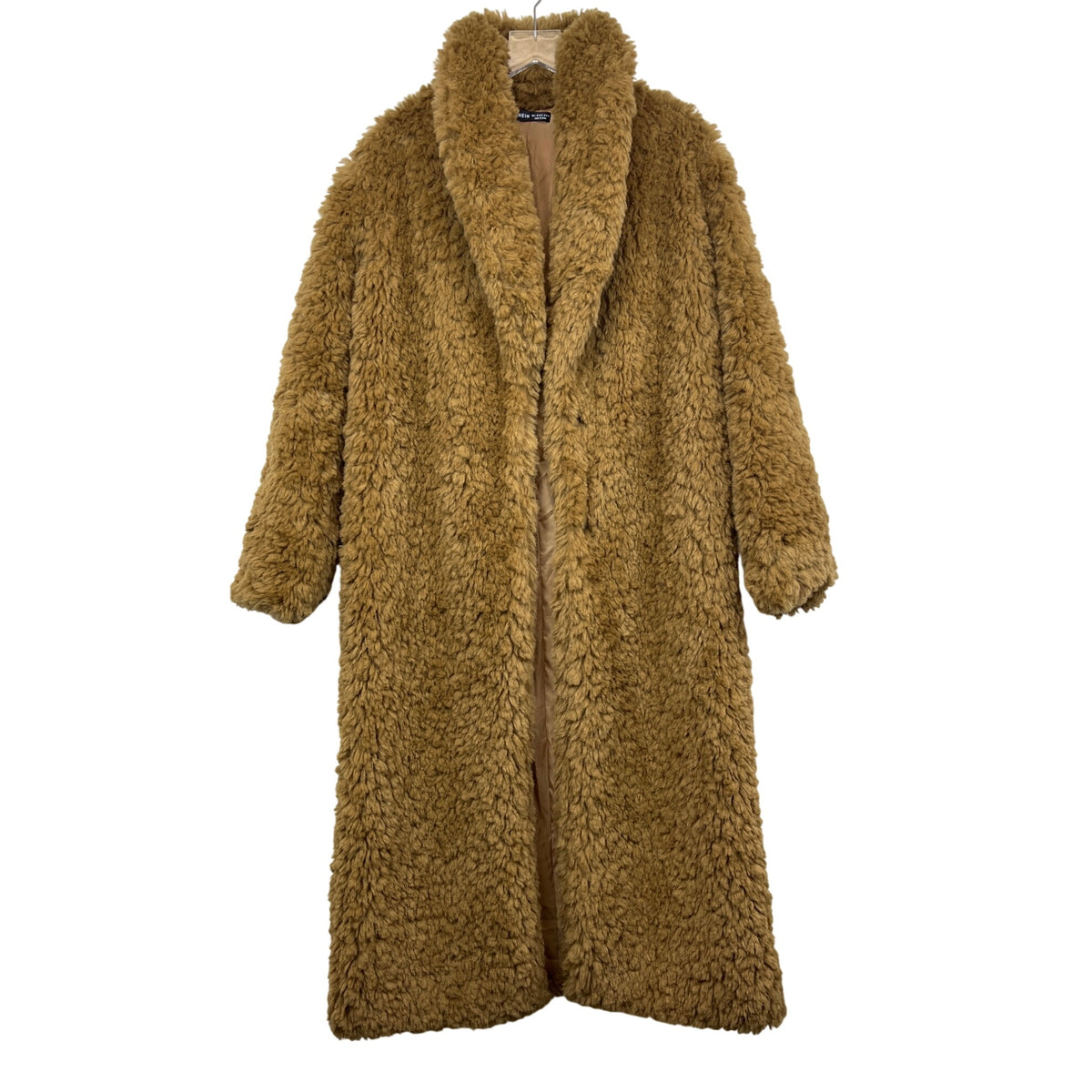 Shein Womens Camel Faux Shearling Longline Coat Size L Warm Plush Outerwear