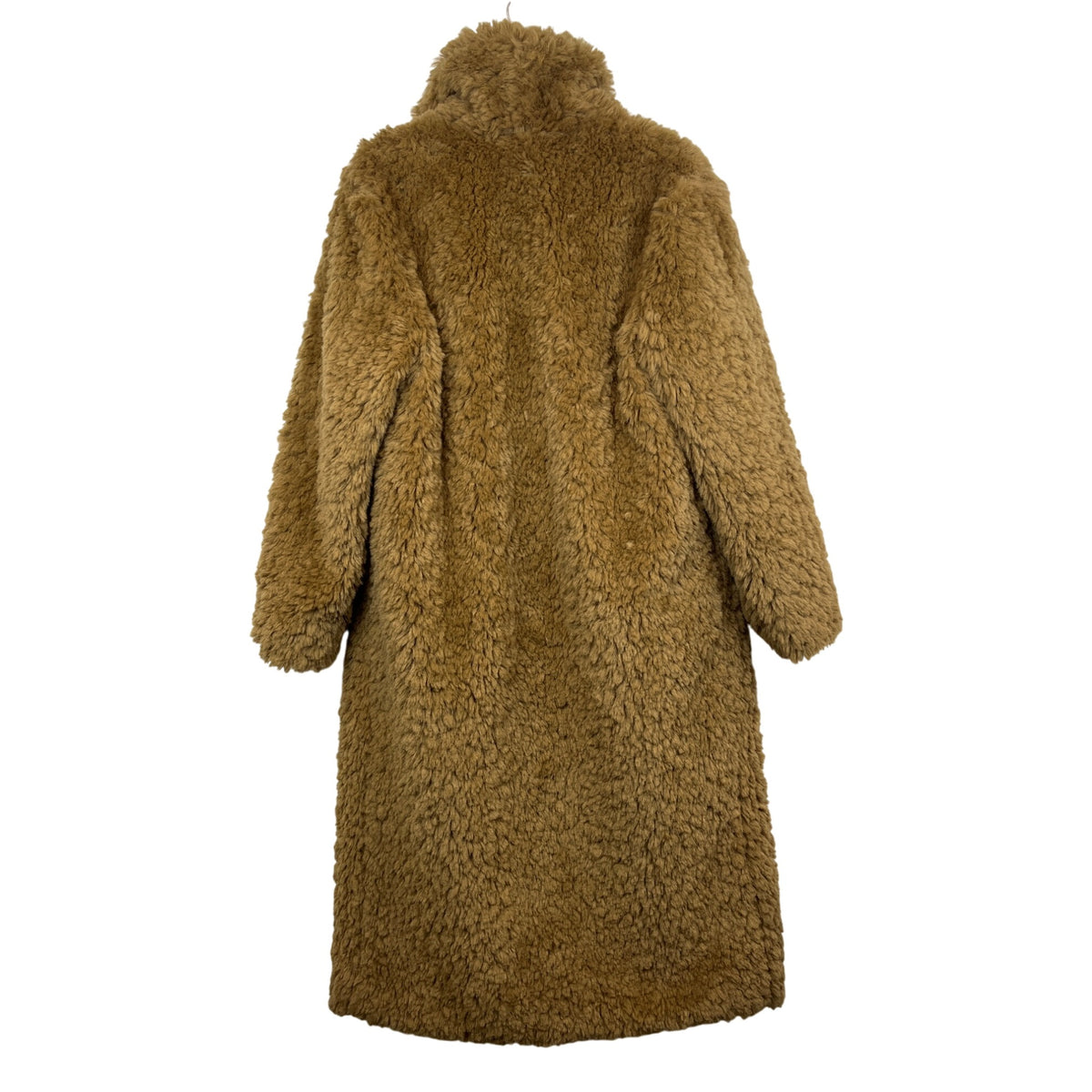 Shein Womens Camel Faux Shearling Longline Coat Size L Warm Plush Outerwear