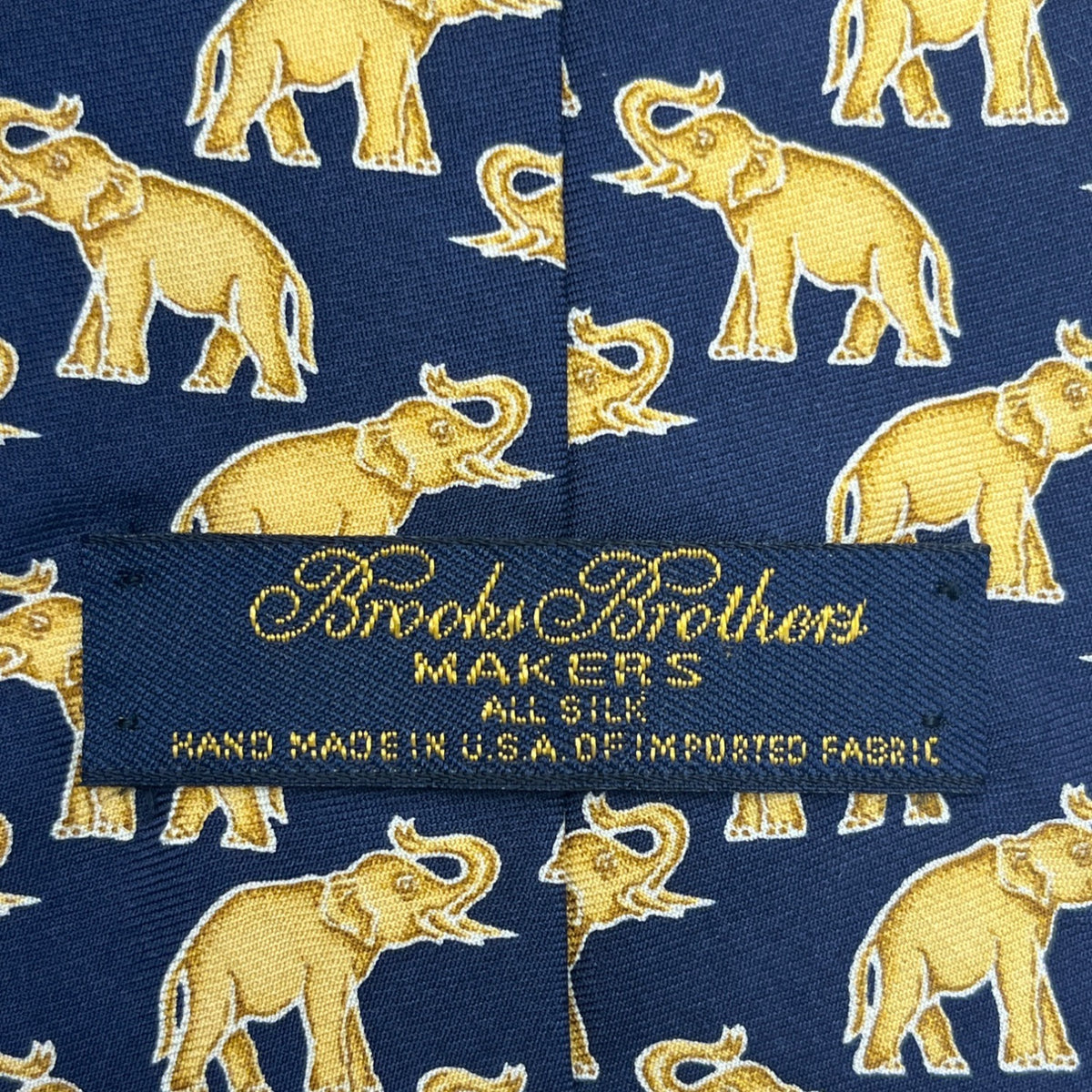 Vintage Brooks Brothers Mens Navy & Gold 100% Silk Elephant Print Tie