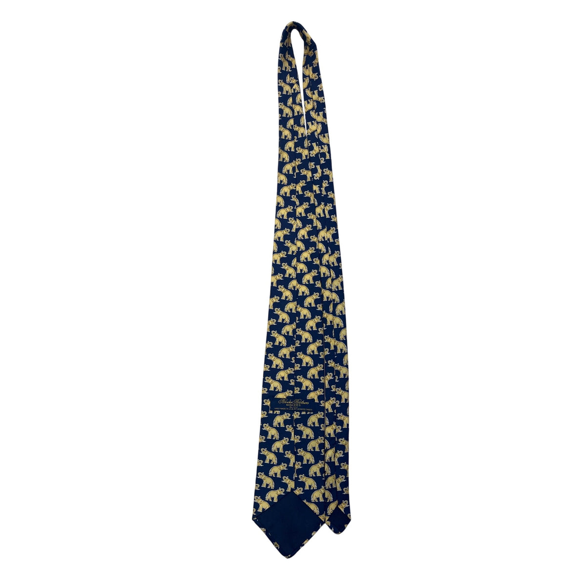 Vintage Brooks Brothers Mens Navy & Gold 100% Silk Elephant Print Tie