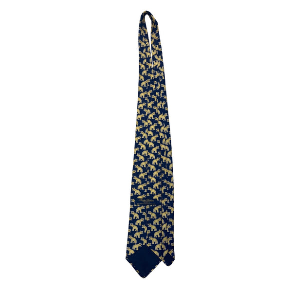 Vintage Brooks Brothers Mens Navy & Gold 100% Silk Elephant Print Tie