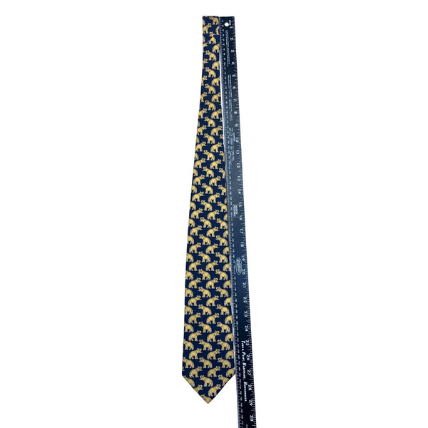 Vintage Brooks Brothers Mens Navy & Gold 100% Silk Elephant Print Tie