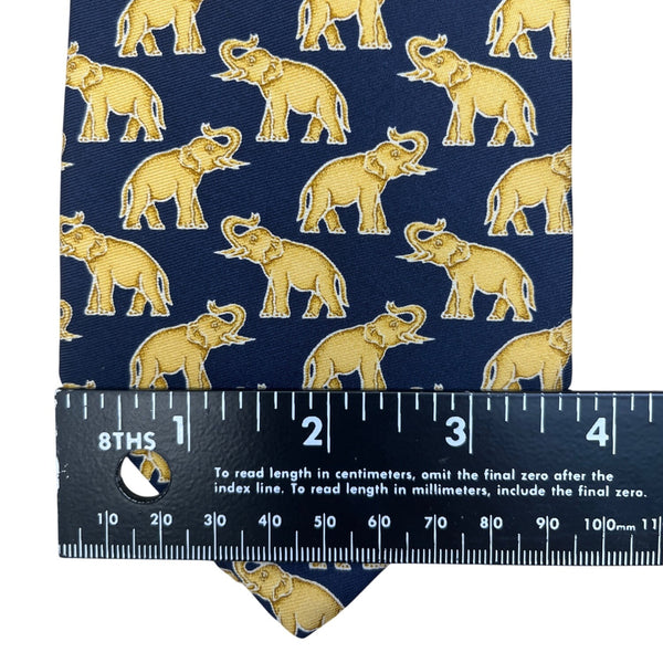 Vintage Brooks Brothers Mens Navy & Gold 100% Silk Elephant Print Tie