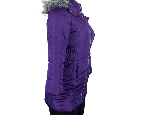 Calvin Klein Womens Purple Puffer Jacket With Faux Fur Hood & Side Pockets Sz S
