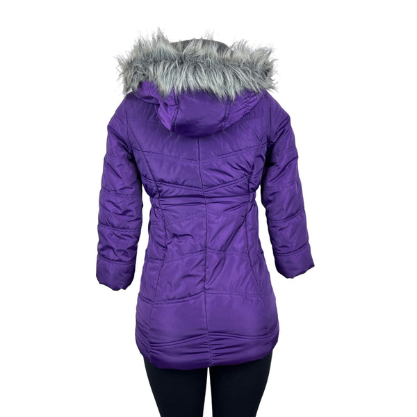 Calvin Klein Womens Purple Puffer Jacket With Faux Fur Hood & Side Pockets Sz S
