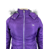Calvin Klein Womens Purple Puffer Jacket With Faux Fur Hood & Side Pockets Sz S
