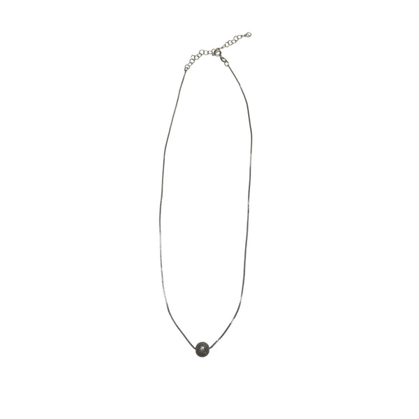 Silver Womens Adjustable Chain Necklace With Textured Spherical Pendant