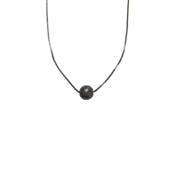 Silver Womens Adjustable Chain Necklace With Textured Spherical Pendant