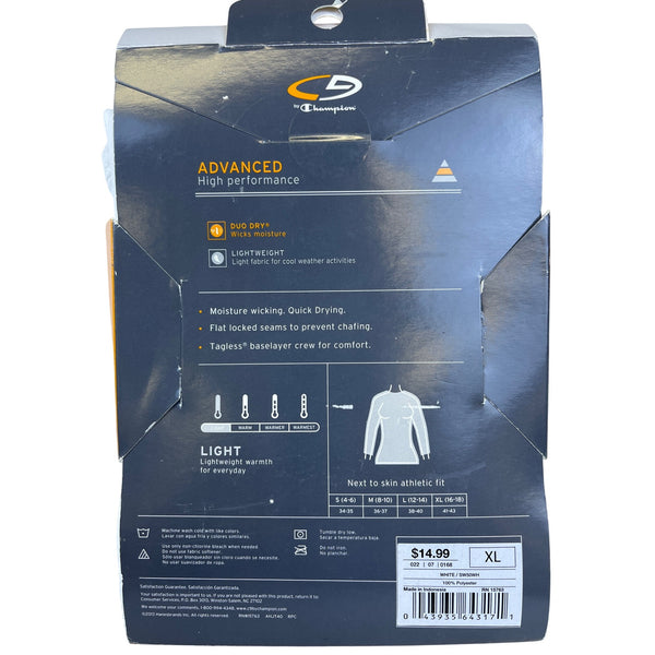 C9 By Champion Womens White Polyester Lightweight Long Sleeve Crew Baseline XL