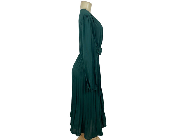 S-Deer Women’s Teal Pleated Maxi Blousson Dress with Long Sleeves Size XXL