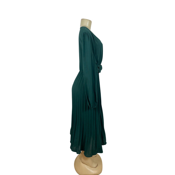 S-Deer Women’s Teal Pleated Maxi Blousson Dress with Long Sleeves Size XXL