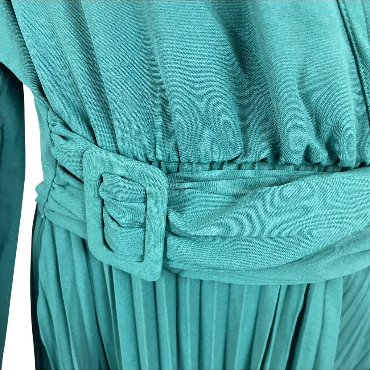 S-Deer Women’s Teal Pleated Maxi Blousson Dress with Long Sleeves Size XXL