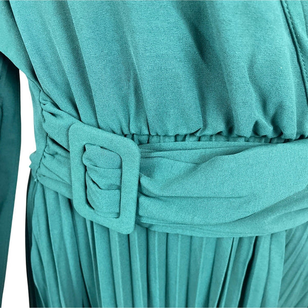 S-Deer Women’s Teal Pleated Maxi Blousson Dress with Long Sleeves Size XXL