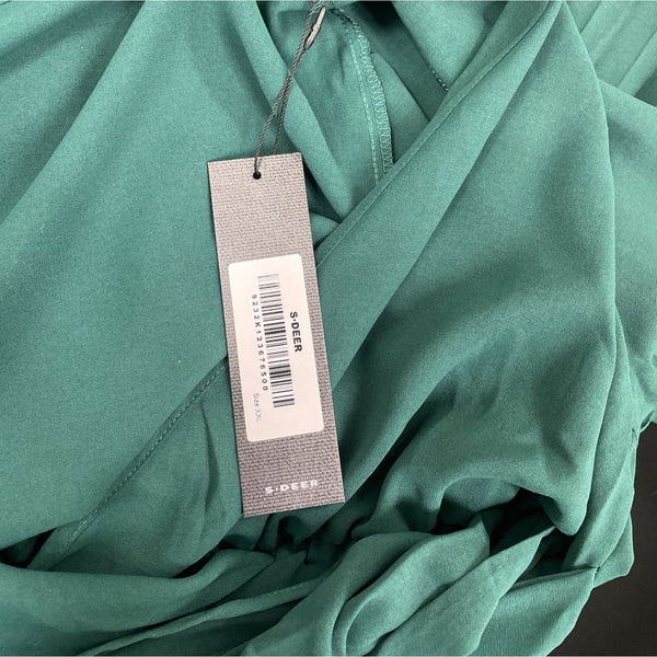 S-Deer Women’s Teal Pleated Maxi Blousson Dress with Long Sleeves Size XXL
