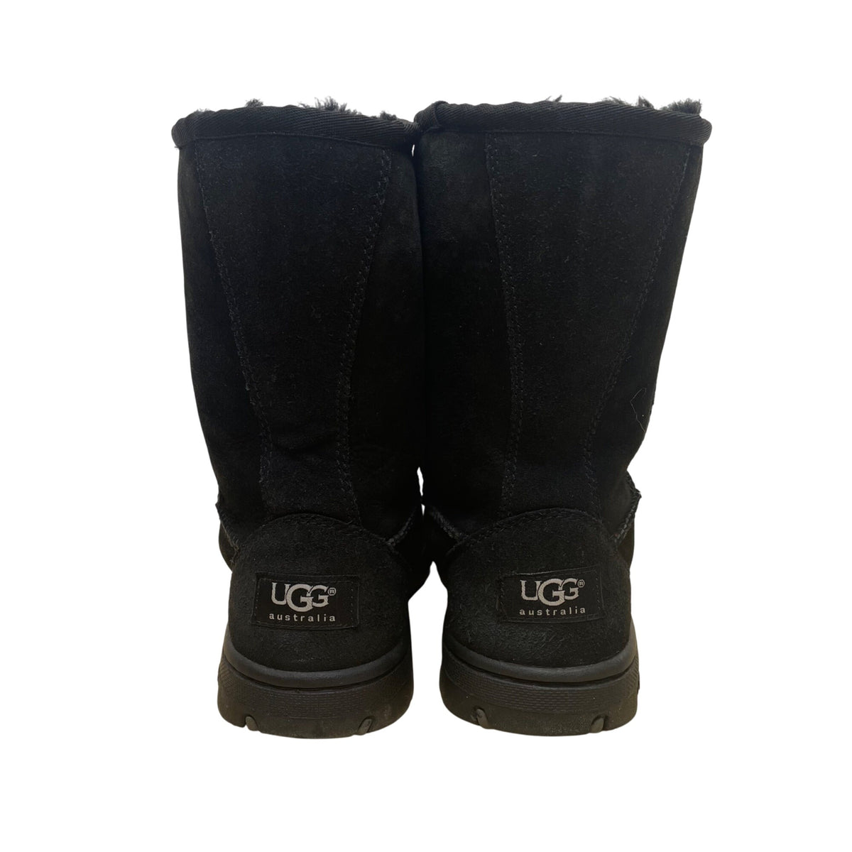 UGG Women’s Black Suede Sheepskin Lined Rubber Sole Ultimate Short Boots Size W7