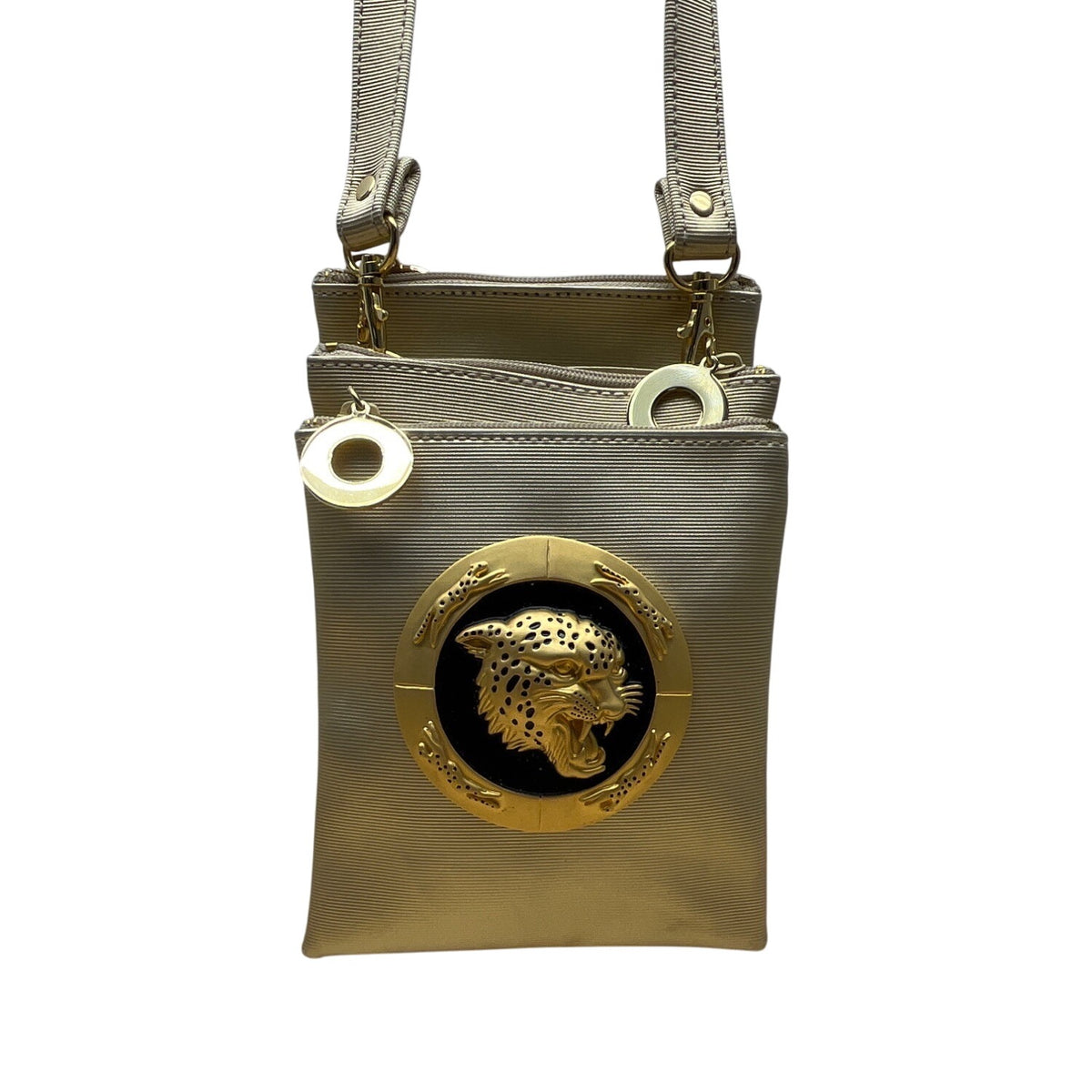 Nima Gold-Tone Leopard Accent & Adjustable Strap Crossbody Bag Size M