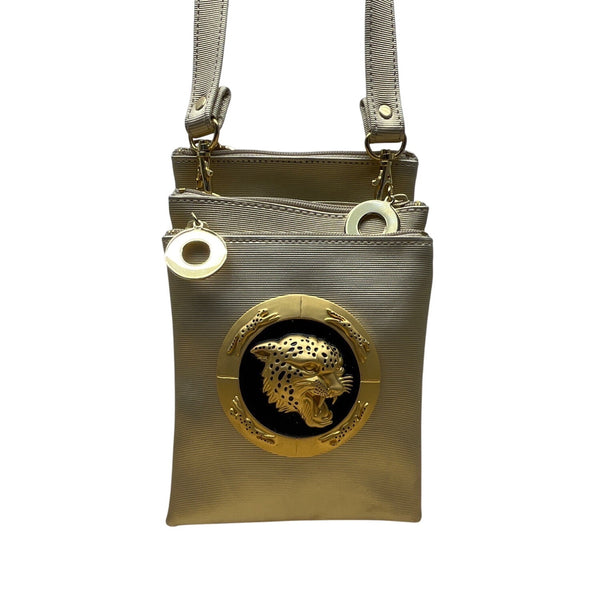 Nima Gold-Tone Leopard Accent & Adjustable Strap Crossbody Bag Size M