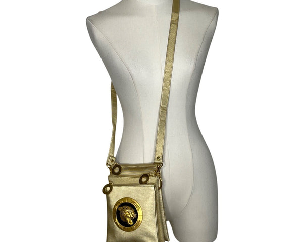 Nima Gold-Tone Leopard Accent & Adjustable Strap Crossbody Bag Size M