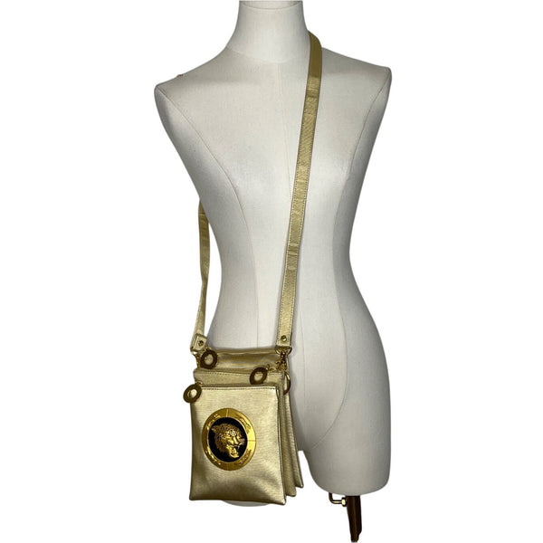 Nima Gold-Tone Leopard Accent & Adjustable Strap Crossbody Bag Size M