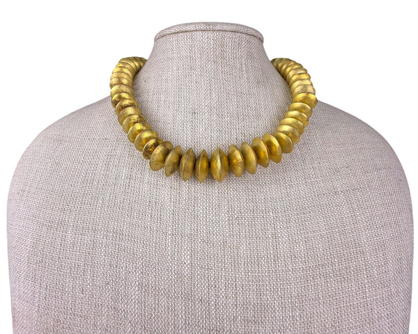 Handcrafted Gold Tone Brass Statement Necklace 15-Inch Collar Marcas 950 Marked